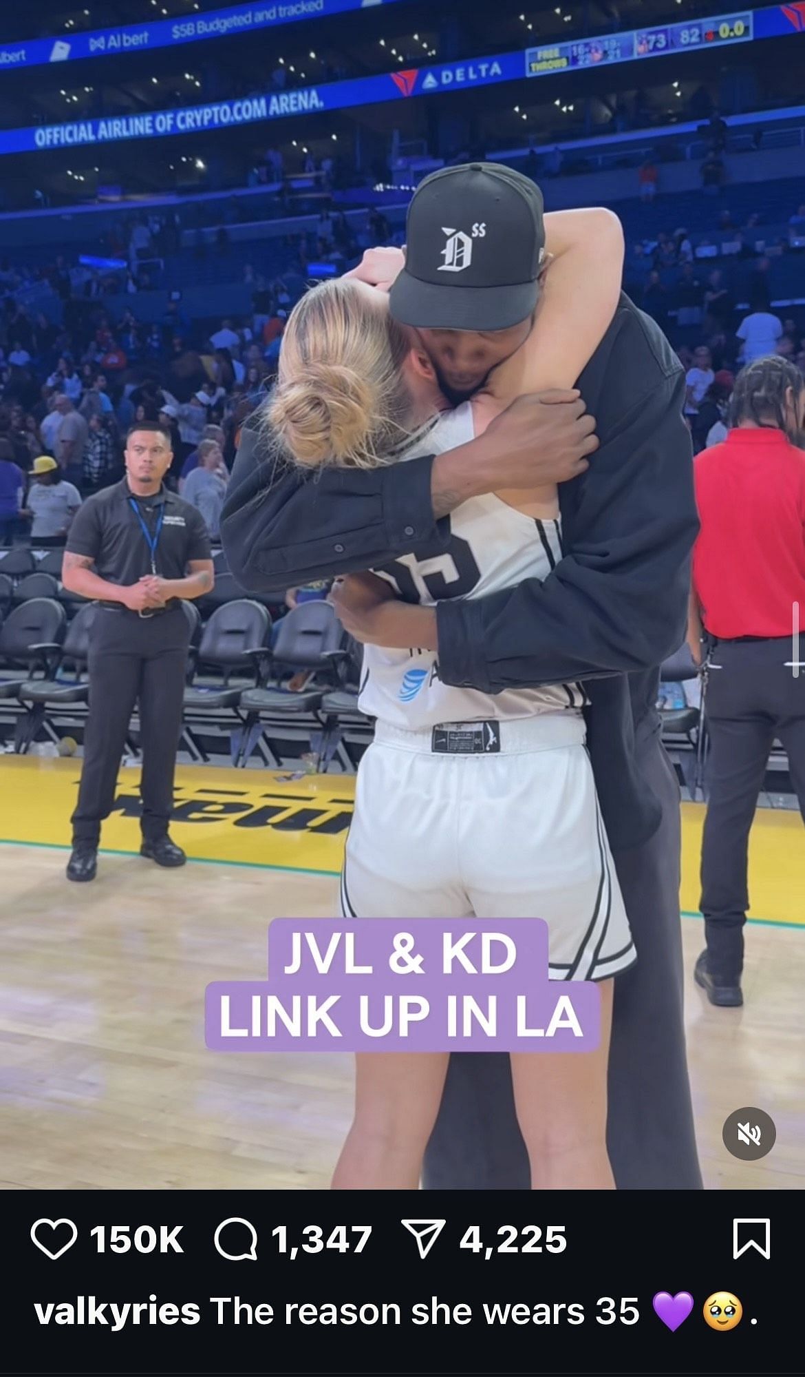 Kevin Durant embraces Julie Vanloo at Los Angeles Sparks game